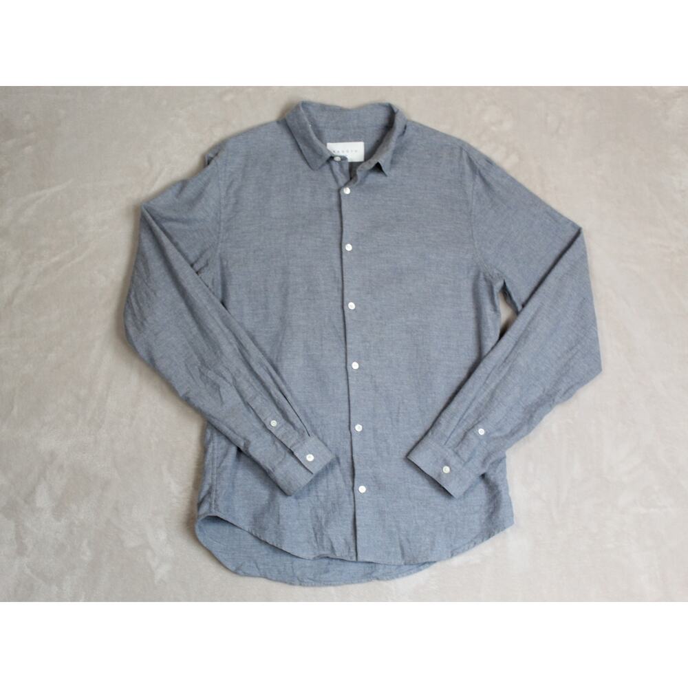 Sandro Button Up Shirt Mens Large Blue Designer Quiet Luxury European Vacation